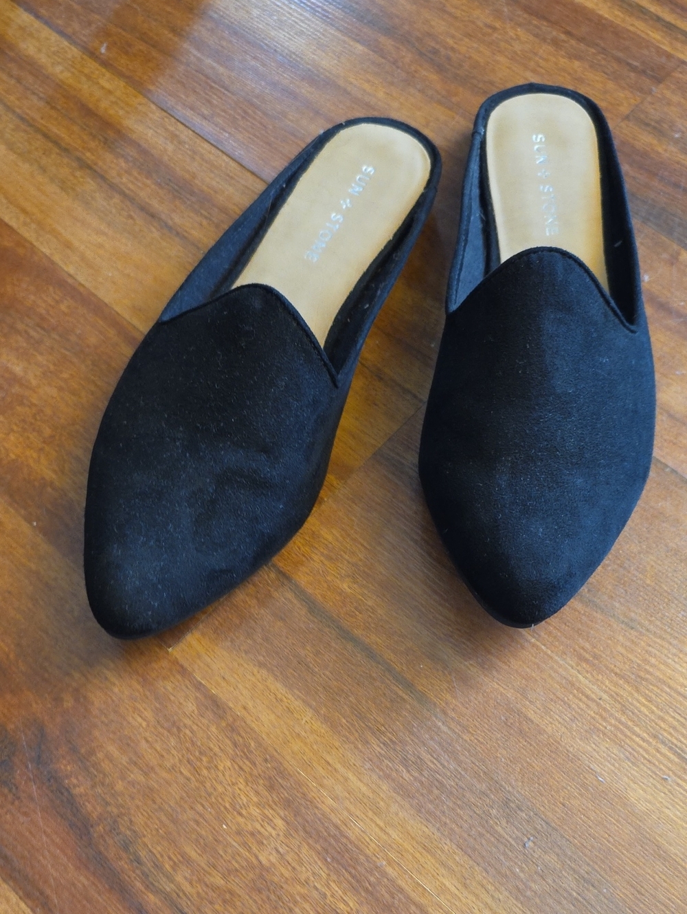Black Sun&Stone Slip-On Pointed Toe Faux Suede Mule Loafers